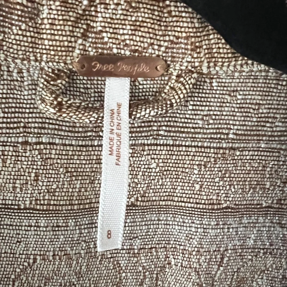 Free People Jacquard Tapestry Moto Blazer Jacket Brown/Cream Size 8 GUC